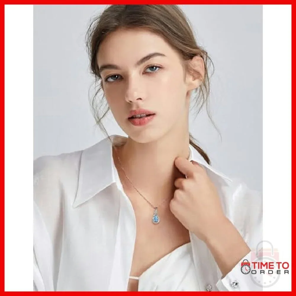 Sterling Silver Birthstone Necklace White Gold Plated Adjustable Chain Pendant